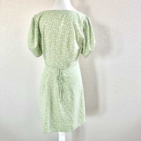 Madewell Jennifer Size 4 V-neck Button Front Pastel Green Floral Mini Sun Dress - Picture 9 of 16